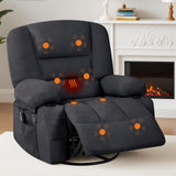 Garvee Rocker Recliner Chair with Vibration Massage and Heating, 360° Swivel, Extra Wide Chenille Fabric, Black for Living Room and Bedroom - Chenille/Black