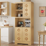 Garvee Kitchen Pantry Cabinet 72" Tall Storage Cabinet with Open Shelves for Microwave, Light Oak, Vintage-Chic Wooden Cupboard for Dining Room & Living Room - Light Oak