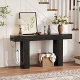 Garvee 63 Inch Console Table with Power Outlet, USB & Type C Ports, Extra Long Narrow Entryway Table for Hallway and Living Room, Black - Black