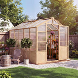 Garvee 6x10 FT Wooden Greenhouse Outdoor Walk-in Kit with Ventilated Window Lockable Door Polycarbonate Panels Large Wood Frame Garden Patio Lawn Natural Wood - Natural Wood