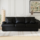 Garvee 86" Faux Leather Sofa With 2 Throw Pillows For Small Space Apartment Living Room, Black, Spacious & Comfortable - Pu-Black
