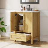 Garvee 24" Bathroom Vanity With Sink, Freestanding Wood Cabinet, Soft-Closing Doors, Large Storage Drawer, Natural Wood, Easy Assembly & Cleaning - Natural Wood