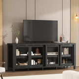 Garvee TV Stand for 65 Inch with Storage Cabinet and 4 Sliding Glass Doors, Mid Century Modern Media Console, Black - Black