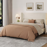 Garvee Full Size Bed Frame with Wingback Headboard Velvet Upholstered Platform Bedframe Beige 8'' Under-Bed Storage - Beige