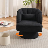 Garvee Modern Swivel Barrel Accent Chair 360° Teddy Fabric Upholstered Armchair Black for Living Room Bedroom Reading Nook