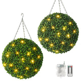 Garvee 16” Artificial Plant Topiary Ball Pre-Lit Battery Operated Remote Control Backyard Wedding Home Décor Green