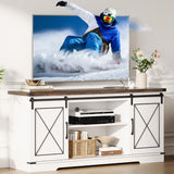 Garvee Farmhouse TV Stand for TVs Up to 65 Inches with Sliding Barn Doors, Storage Cabinet for Living Room, Bedroom, White & Brown - White
