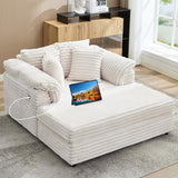 Garvee 59" Oversized Chaise Lounge Chair Indoor, Comfy Corduroy Cloud Sleeper Couch with USB Port, Throw Pillows, Recliner Bed for Living Room, Movie Room, Bedroom - Beige