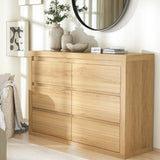 Garvee Modern 6 Drawers Dresser, Wide Wood Chest, Bedroom, Living Room, Natural Texture, Mid Century Modern, Thickened Tabletop, Spacious Storage - Natural Wood