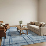 Garvee Large Checkered Area Rug for Living Room, 9x12 Washable Plaid Rugs, Non Slip Ultra Thin Low Pile Carpet, Blue - Plaid|Blue