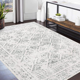 Garvee Boho Beige Grey 8x10 Washable Area Rug for Living Room Moroccan Beige Rug Bedroom Rug Distressed Large Area Rug Non Slip Throw Rugs Soft Rugs Low Pile Stain Resistant Carpet for Dining Room - Beige Grey