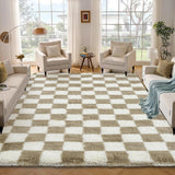 Garvee Checkered Rug 4x6 Taupe-White Super Soft Shaggy Fluffy Carpet for Living Room Bedroom Kids Room - Taupe