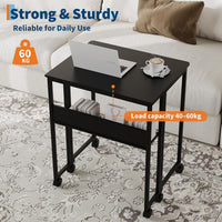 Garvee Folding Desk Small Rolling Desk with Storage Shelf for Home Office and Study, 24.8 Inch, Black, Space-Saving Foldable Computer Table
