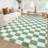 Garvee Checkered Area Rug 10x13 Large Thick Super Soft Shaggy Rug Green White for Living Room Nursery Bedroom Playroom - Green