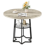 Garvee 38.6 Inch Round Dining Table with Storage Shelf, Wood Dining Room Table, Farmhouse Kitchen Tables with Metal Base, Home, Kitchen, Living Room, Only Table