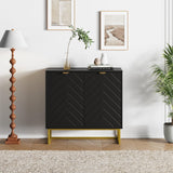 Garvee Sideboard Buffet Cabinet with Storage, 31.5 in Modern Wood Accent, Herringbone Doors, Gold Handles, Dining Room, Living Room, Entryway - Black