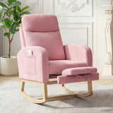 Garvee Nursery Rocking Chair Corduroy Upholstered With Adjustable Footrest For Living Room And Bedroom, Tufted, Side Pocket, Soft Fabric - 355Q-Pink