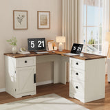 Garvee 60" Executive L Shaped Desk With File Drawers And Adjustable Storage Cabinet For Home Office Vintage