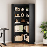 Garvee Corner Bookshelf 71.8'' Farmhouse Corner Bookcase, Tall Bookcase 5 Tier L-Shaped Corner Shelf Large Display Rack, Large Display with Storage Heavy Duty for Bedroom Living Room Home Office - Black