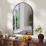 Garvee 24"x36" Arched Bathroom Mirror Black Aluminum Alloy Frame Wall Mounted for Living Room Bedroom Bathroom Entryway - Black