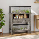 Garvee Aquarium Stand 20-29 Gallons Dual Power Outlets Magnetic Drawers Durable Wood Open Storage for Reptile Tanks Black - Grey
