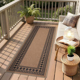 Garvee Jute Runner Rug 2x6 Washable Non-Slip Brown Indoor Outdoor Floor Mat Easy Cleaning Geometric Neutral - Border|Brown