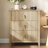 Garvee Wood Nightstand Fluted Dresser 27.5" Wide 3-Drawer Bedside Table Natural Oak for Bedroom Living Room Entryway - Natural