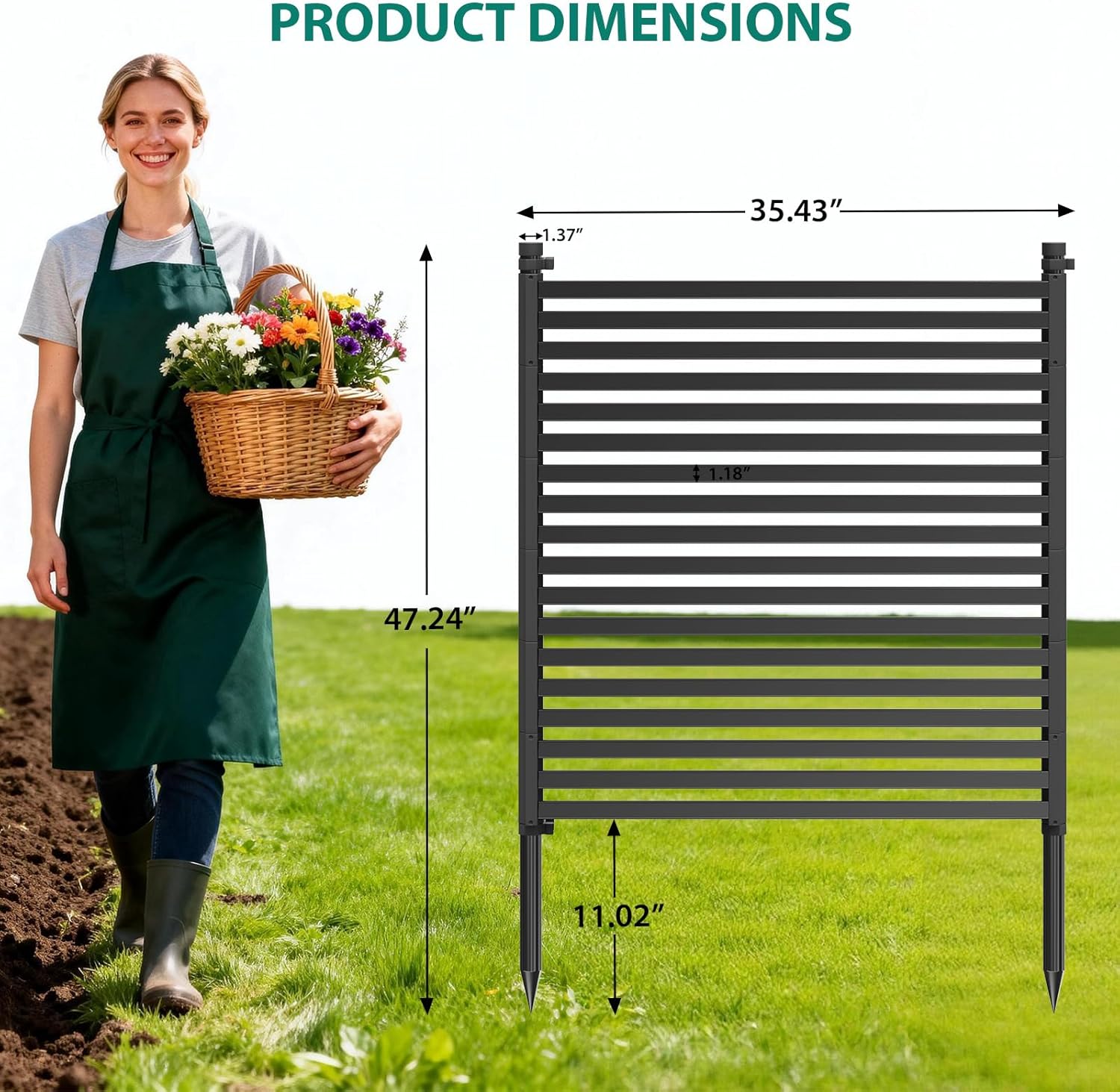 Garvee Outdoor Privacy Fence Panels Metal Rustproof No-Dig Design Decorative Pattern Connectable for Yard & Flower Bed 48"x71" Black