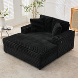 Garvee 60" Oversized Chaise Lounge Chair Indoor, Corduroy Upholstered Sleeper Sofa Bed w/ Cup Holder & Charging Port, Black - Black