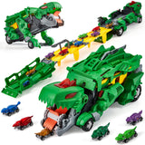 Garvee Deformed Track Dinosaur Car Toy Green - 12 Dinosaur Models, Durable Plastic, Indoor Kids Gift - Green