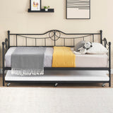 Garvee Twin Day Bed with Trundle, Metal Frame, Steel Slat Support, No Box Spring Needed, Black, for Kids, Teens, Adults,Black
