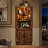Garvee 67 in Tall Corner Storage Cabinet with Lights, Farmhouse Hutch, Wooden Organizer for Kitchen Living Room Bathroom, Brown