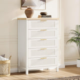 Garvee Fluted 5 Drawer Tall Dresser White for Bedroom Living Room Hallway 42.9" Chest of Drawers Wooden Storage Cabinet - White