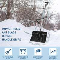 Garvee Ergonomic Dual D-Ring Snow Shovel – 18" Wide Blade with Aluminum Edge – Lightweight Snow Removal Tool for Driveway, Walkway, Car, Yard – Black Shovel with Silver Rod