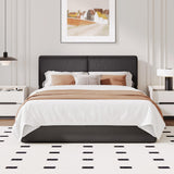 Garvee Upholstered Platform Bed Frame with 2 Drawers, Faux Leather, Full Size, Brown, Storage Solution