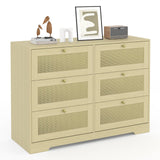 Garvee Modern 8-Drawer Rattan Dresser Natural Oak Wooden Closet Organizer Bedroom Living Room Entryway 43.4in Boho White