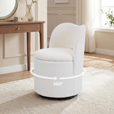 Garvee Swivel Teddy Vanity Chair with Storage, Upholstered Vanity Stool with Back, Sherpa Vanity Stool Chair, Round Makeup Chair, Soft Padded Seat for Living Room Bedroom, Beige - White-Sherpa