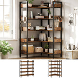 Garvee 5-Tier Convertible Corner Bookshelf, Industrial L-Shaped Display Shelf for Living Room, Home Office, Brown - Brown