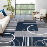 Garvee Modern Navy Blue 5x7 Geometric Washable Rug, Non Slip Low Pile Stain Resistant Carpet for Living Room & Bedroom - Navy Blue