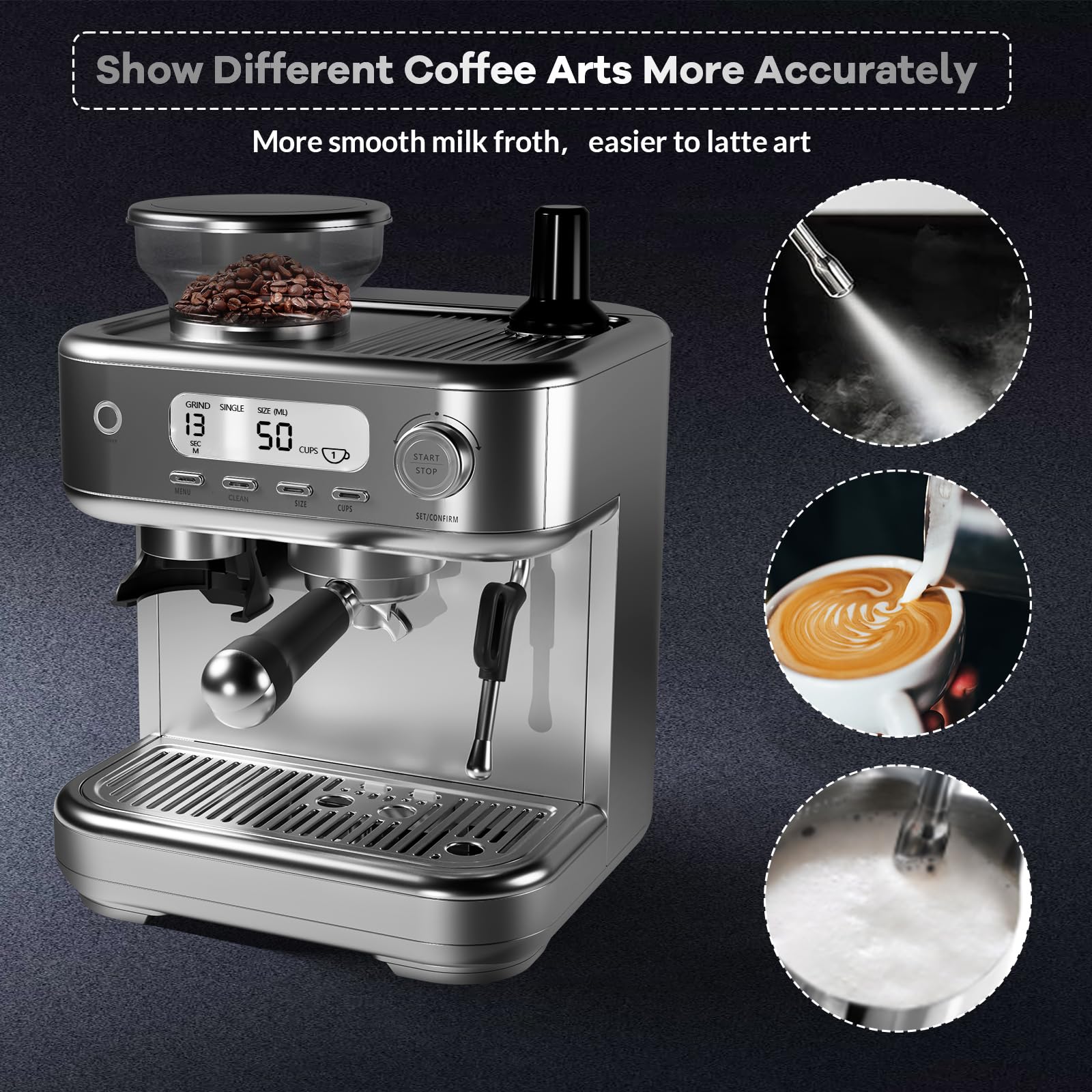 Garvee Automatic Espresso Machine Coffee Maker with Fast Heating, 15-Bar Pump, 1350W Motor for Home and Kitchen, Black