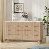 Garvee 54" Wide 9 Drawer Dresser with Fluted Wave Pattern Metal Handles Modern TV Stand for Bedroom Living Room Entryway Oak - Oak Color