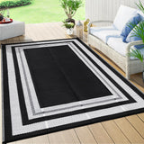 Garvee Waterproof Outdoor Rug 8x10 Plastic Grass Mat for Camping, Reversible Straw Rug for Picnic Deck & RV, Lightweight, Durable, UV-Resistant - Black/White