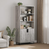 Garvee 71" Tall Bookshelf with Doors and Metal Base, 5-Tier Wooden Bookcase for Living Room Office Library, Farmhouse Style, Adjustable Shelves, Waterproof, Scratch-Resistant