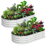 Garvee 2 Pcs 6x3x1 ft Oval Raised Garden Bed, Galvanized Raised Beds for Outdoor, Planter Raised Boxes with Open-Ended Base,Large Metal Raised Planter Beds for Vegetables,Flowers,Tool-Free Assembly, White - White(Rubber Edge)