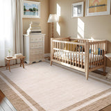 Garvee Washable Rugs 5x7 Beige for Bedroom Living Room Dining Room Nursery, Modern Border Design, Low Pile, Non Slip - Border 1 - Beige