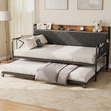 Garvee Daybed with Trundle and LED Light, Twin Size Upholstered Headboard, Metal Frame Sofa for Living Room, Bedroom, Guest Room, Black - Black