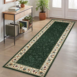 Garvee Washable Green Runner Rug 2x6 Non Slip Floral Low Pile Vintage Carpet for Hallway Kitchen Bedroom - Green