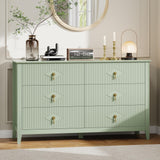Garvee Fluted Dresser 54 Inch Wide 6-Drawer Wood Dresser Green for Bedroom Living Room Entryway