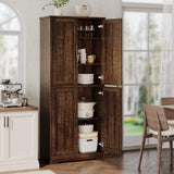 Garvee 70 Inch Tall Kitchen Pantry Cabinet, Freestanding Storage Cabinet with 4 Doors, Adjustable Shelves, Reddish Brown, Style A