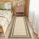 Garvee 2x6 Hallway Runner Rug Washable Kitchen Runner Rug Stain Resistant Solid Border Entry Rugs Non Slip Low Pile Taupe/Green - Border 1 - Green/Taupe
